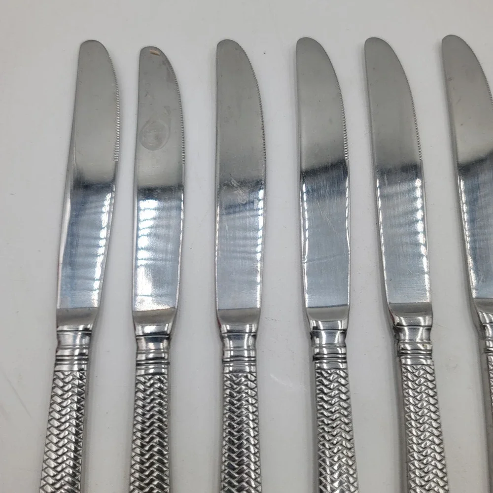 11pc Farberware Basketweave Stainless Steel‎ Dinner Knives Serrated
